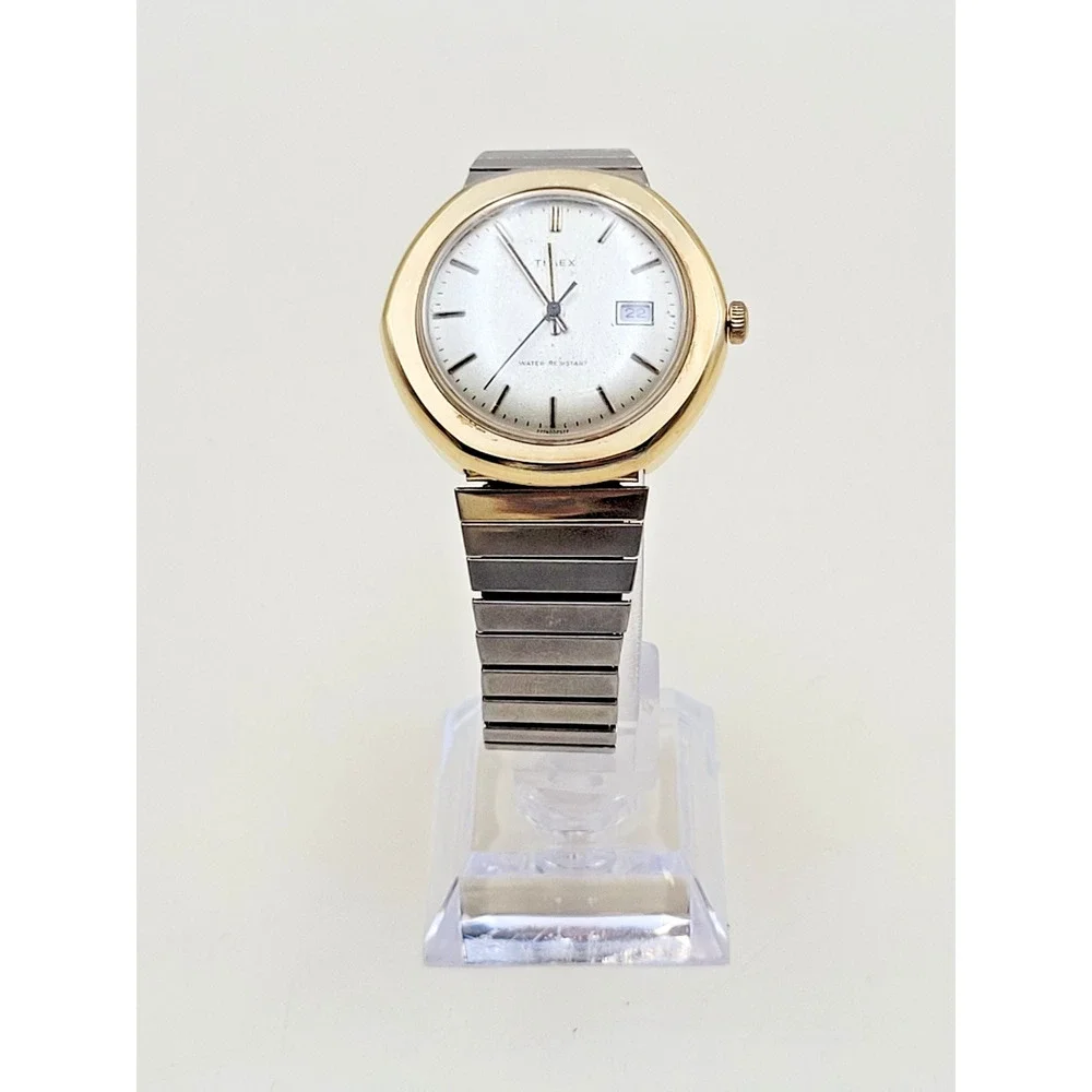 Vintage Timex Water Resistant Watch Mens Date Two Tone Expansion Band PARTS ONLY